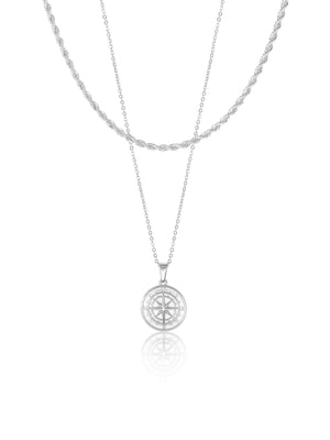 Compass Necklace Set - Silver