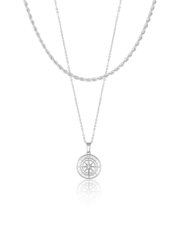 Compass Necklace Set - Silver