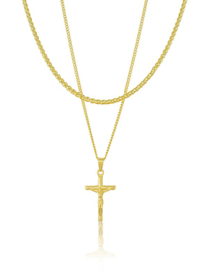 Crucifix Necklace Set - Gold