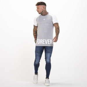 Long Line Contrast T-Shirt - Grey & White-Tees-Forever Faithless