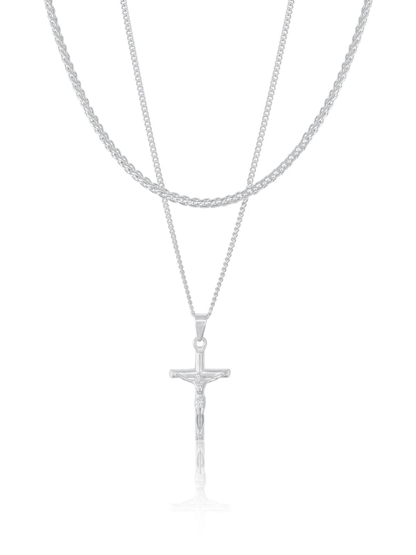 Crucifix Necklace Set - Silver