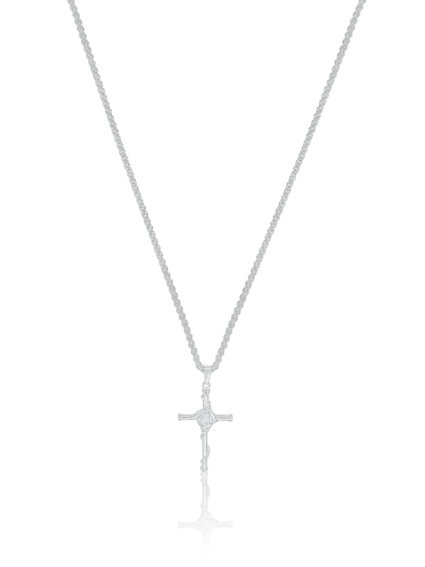 Rose Cross Necklace - Silver