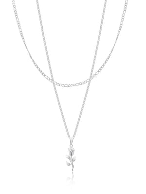 Rose Necklace Set - Silver