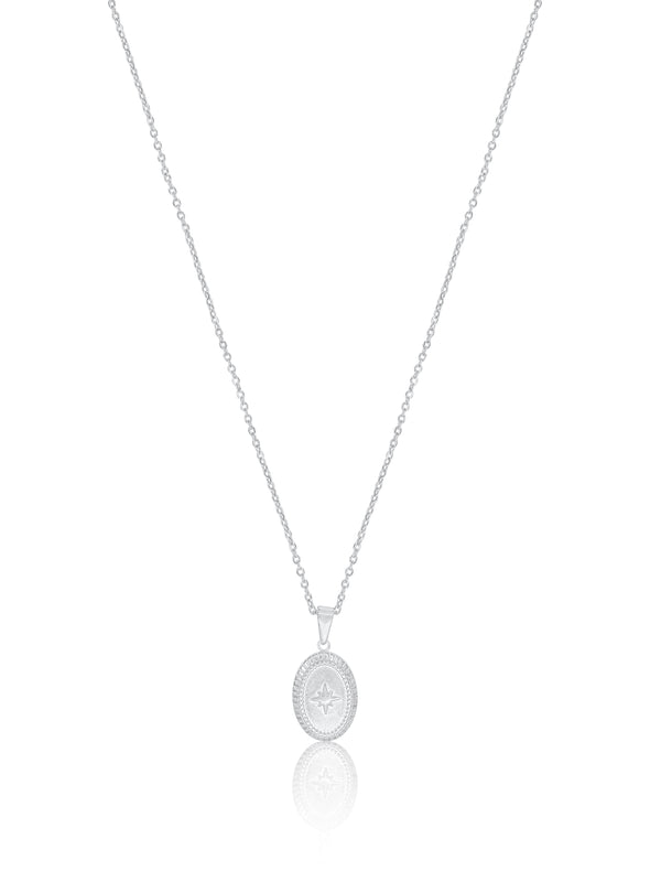 Oval North Star Necklace - Silver