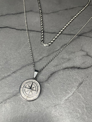 Compass Necklace Set - Silver