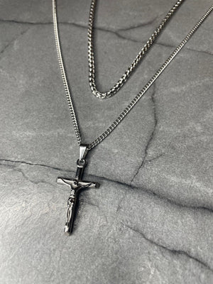 Crucifix Necklace Set - Silver