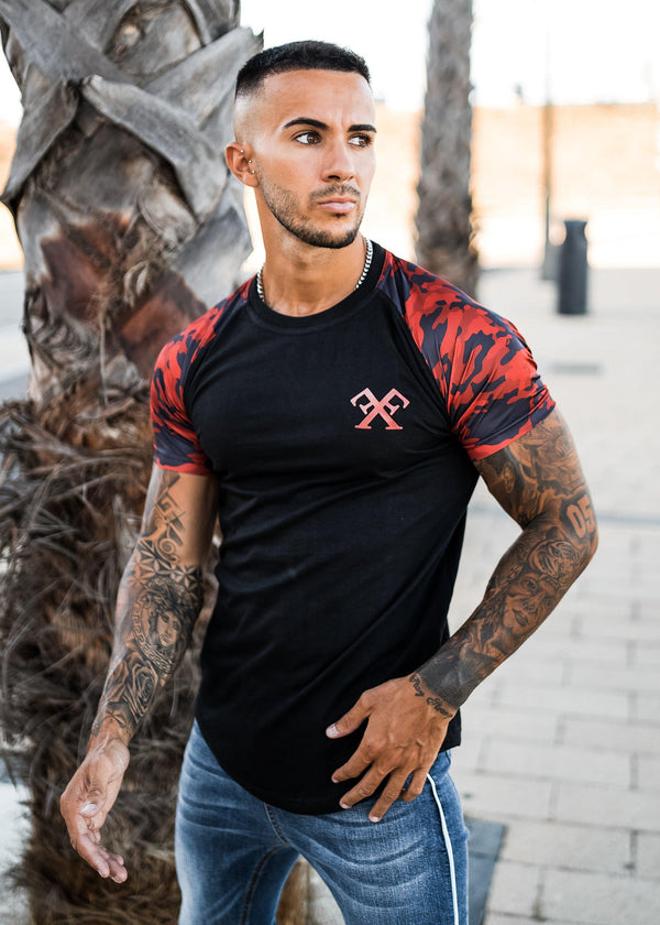 Camo Raglan T-Shirt - Black & Red-Tees-Forever Faithless