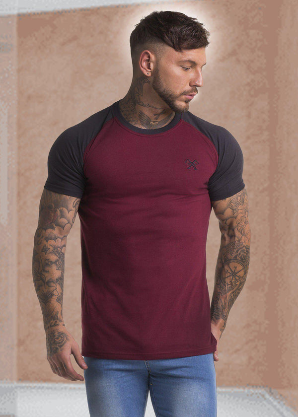 Contrast Signature T-Shirt - Burgundy & Black-Tees-Forever Faithless