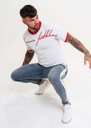 Diamond T-Shirt - White & Red-Tees-Forever Faithless