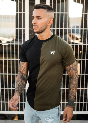 Double Split T-Shirt - Olive & Black-Tees-Forever Faithless