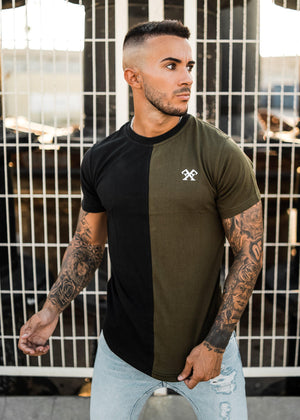 Double Split T-Shirt - Olive & Black-Tees-Forever Faithless