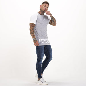 Long Line Contrast T-Shirt - Grey & White-Tees-Forever Faithless