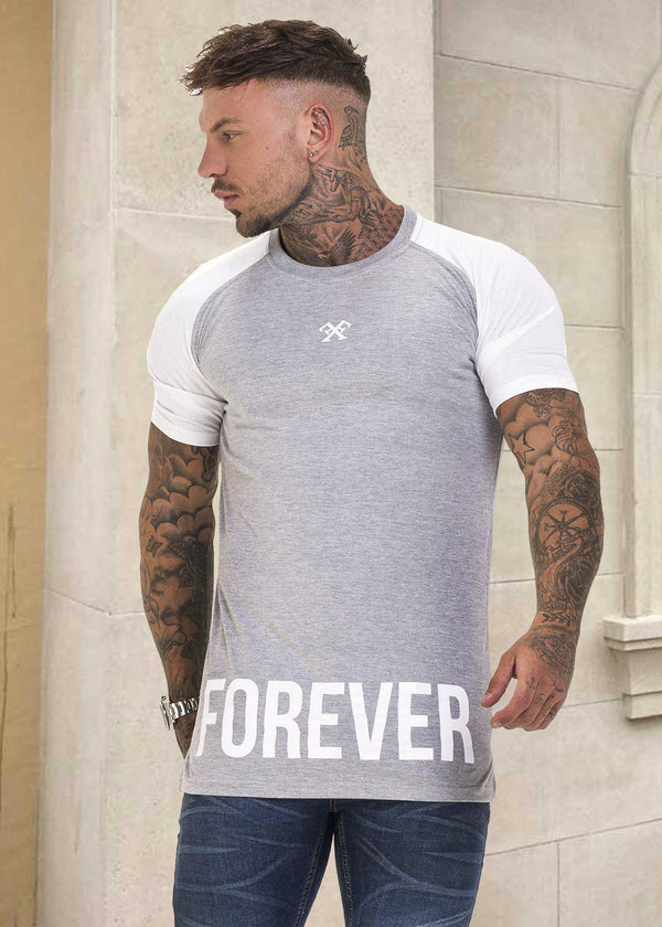 Long Line Contrast T-Shirt - Grey & White-Tees-Forever Faithless