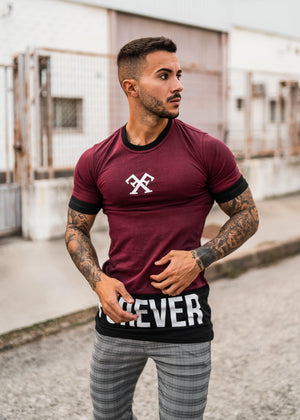 Long Line Street T-Shirt - Burgundy & Black-Tees-Forever Faithless