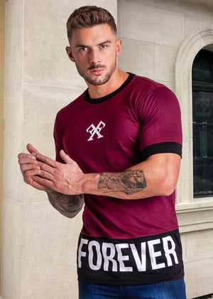 Long Line Street T-Shirt - Burgundy & Black-Tees-Forever Faithless