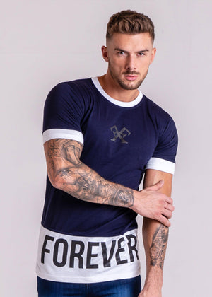 Long Line Street T-Shirt - Navy & White-Tees-Forever Faithless