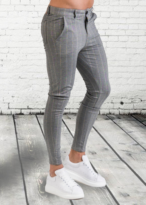 Luxe Pinstripe Chino - Heather Grey-Jeans-Forever Faithless