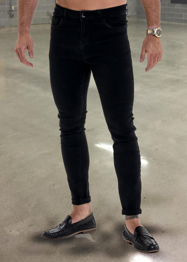 Luxe Plain Denim Jeans - Black-Forever Faithless