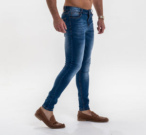 Luxe Plain Denim Jeans - Medium Blue Wash-Forever Faithless