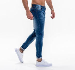 Luxe Plain Denim Jeans - Medium Blue Wash-Forever Faithless