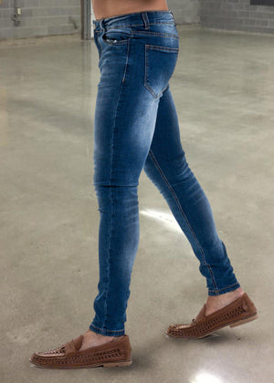 Luxe Plain Denim Jeans - Medium Blue Wash-Forever Faithless