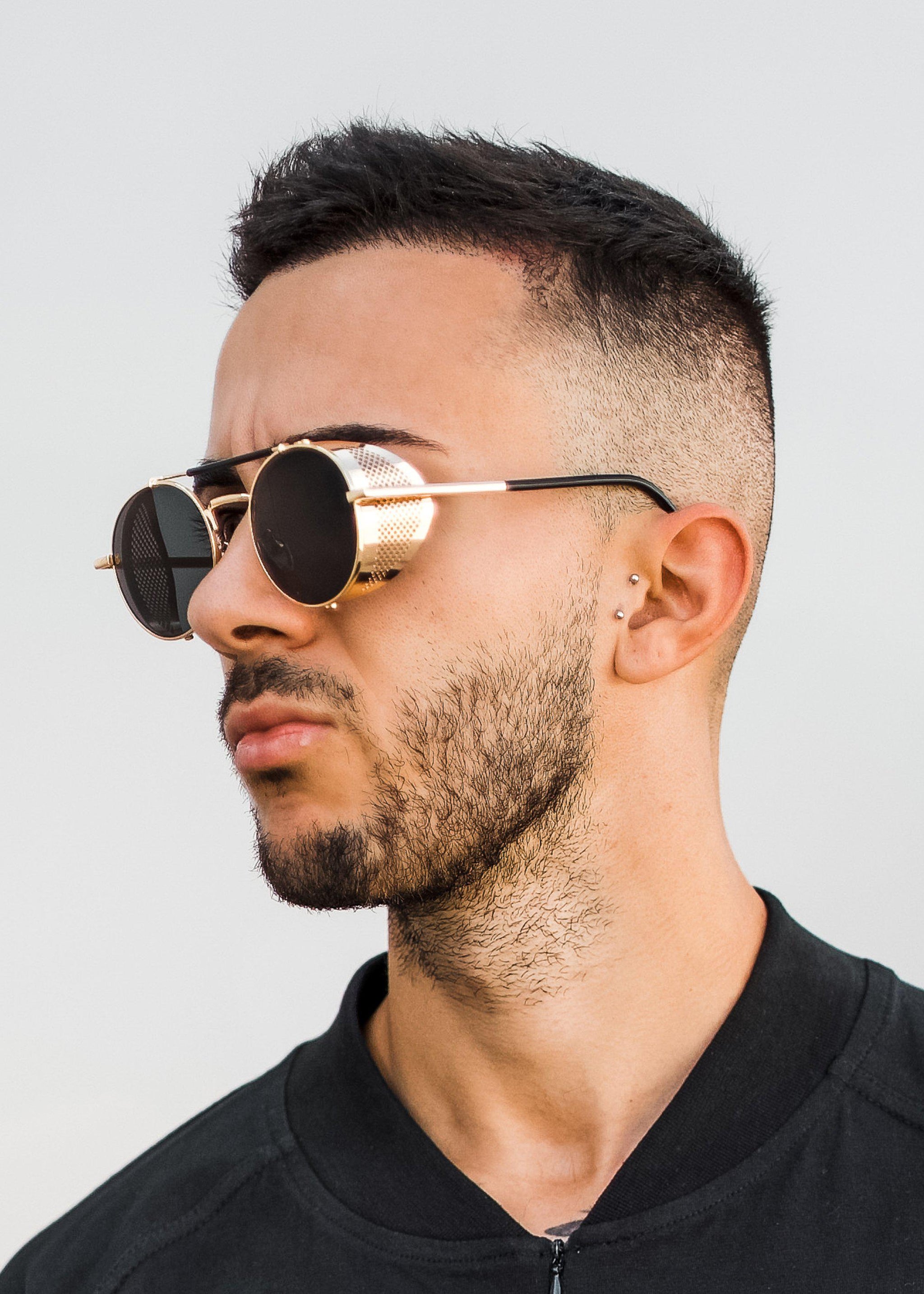 Steampunk Retro Sunglasses Gold Black